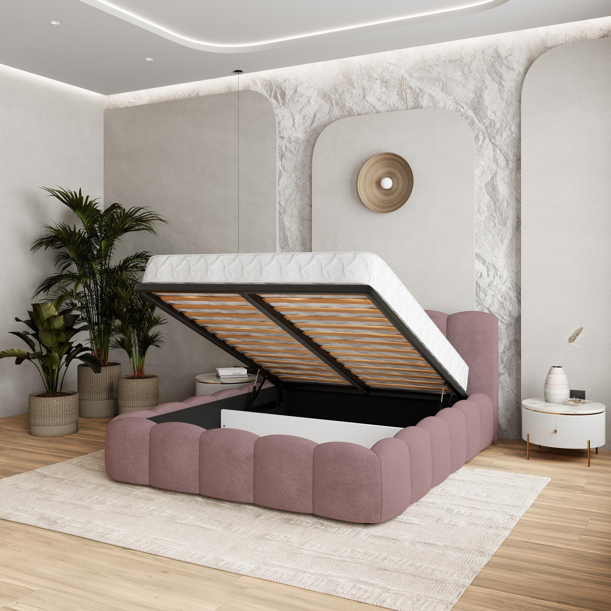 POLSTERBETT FALINA 160x200 cm mit Bettkästen - Rosa - Rosa, Holz (160/200cm) - MASSENO