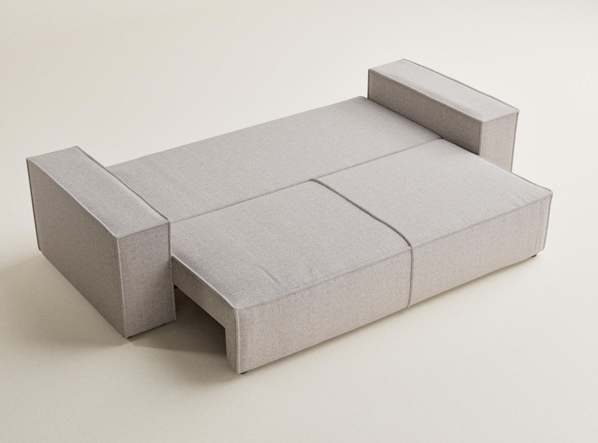 SOFA MIT SCHLAFFUNKTION Milos Hellbeige Webstoff - Beige/Schwarz, Holz/Holzwerkstoff (255/70/105cm) - Maison de Reve