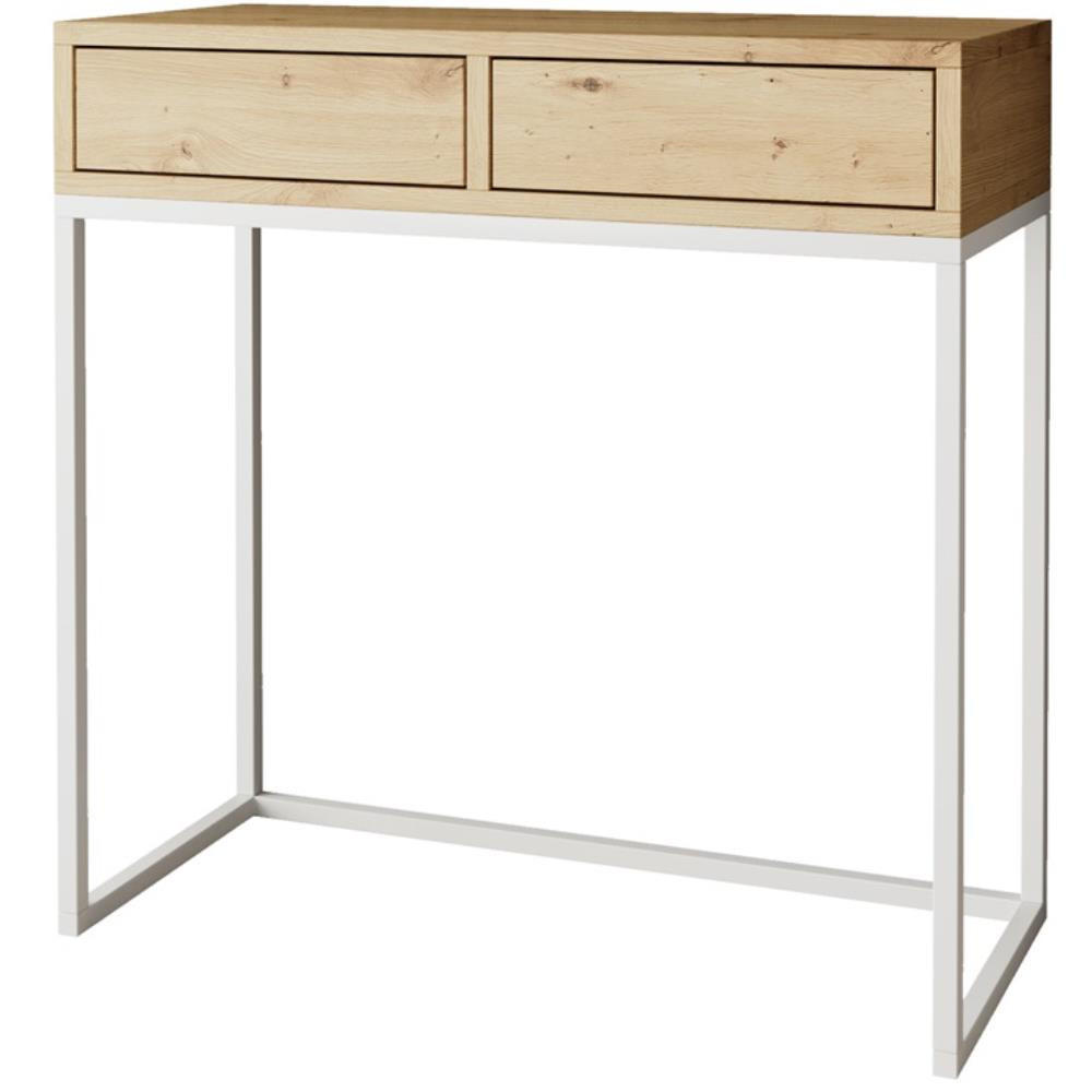 KONSOLENTISCH Lango 80/85/35 eiche Artisan mit weißen Metallbeinen - Weiß/Eiche Artisan, Holzwerkstoff/Metall (35/80/85cm) - Beautysofa
