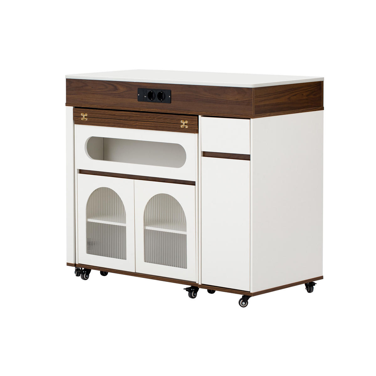 KÜCHENINSEL 50,5~187,5/110,5/95,5 cm weiß walnussfarben aus MDF mit Auszug und Steckdosen - Walnussfarben, Holzwerkstoff (110.5/95.5/50.5cm) - OKWISH