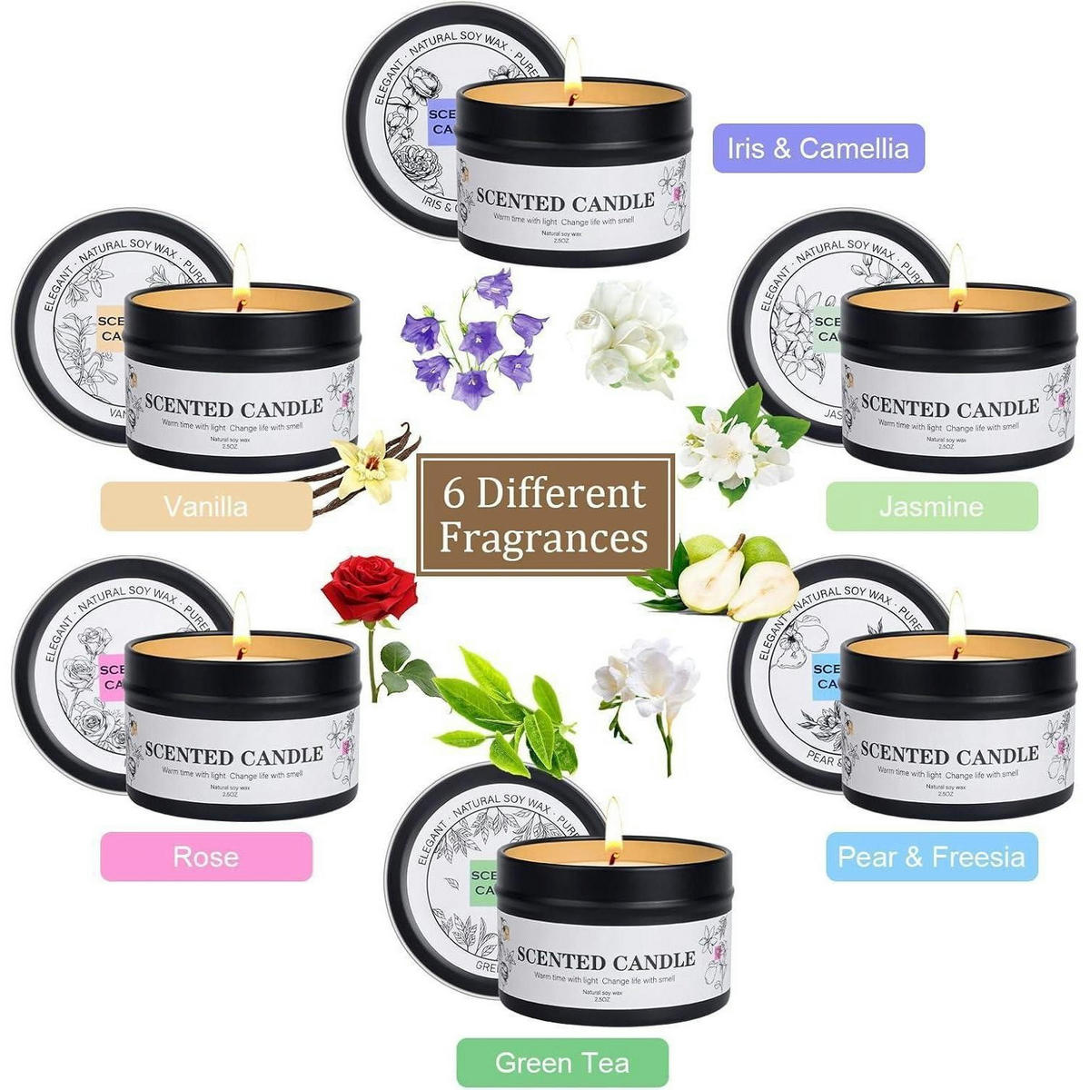 DUFTKERZEN Geschenkset 6-teiliges Set Sojawachs Aromatherapie - Multicolor, Paraffin (3cm)