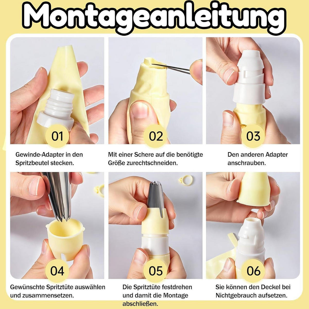 SPRITZBEUTEL Set 30-teilig mit Edelstahl-Tüllen - Gelb, Kunststoff (17/3.4/39.5cm)