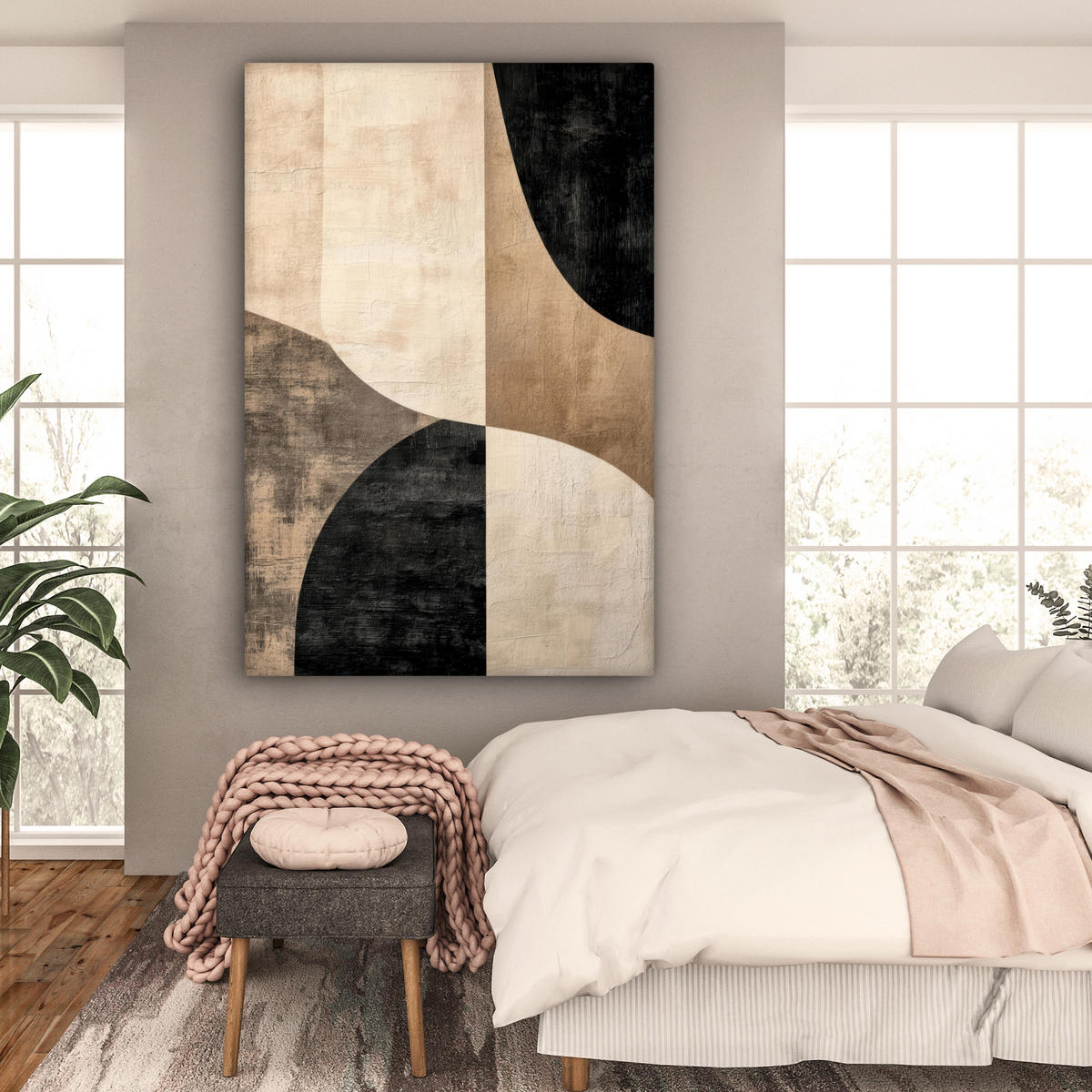 SLIKA NA PLATNU Apstraktne površine 90x140 cm - bež, tekstil (90/140cm) - MuchoWow
