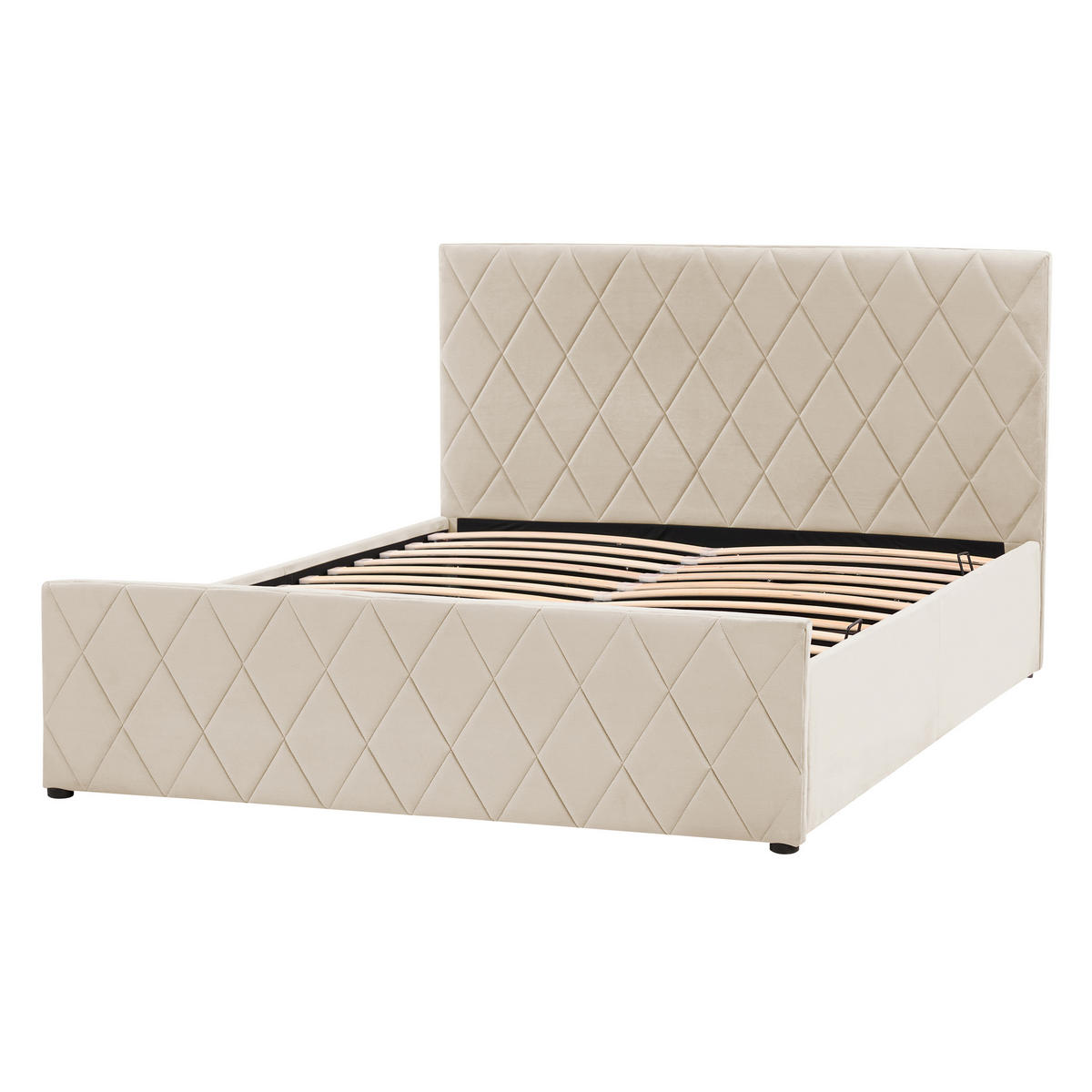BETT mit Stauraum 180/200 cm Samtstoff Beige Rochefort - Beige, Textil (180/200cm) - Beliani