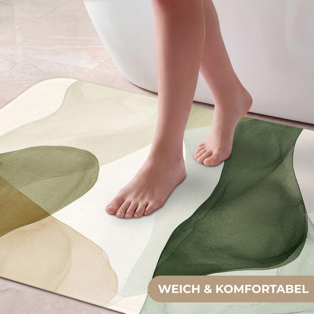 KÚPEĽŇOVÁ PREDLOŽKA Japandi - Abstraktné - Zelené 60x120 cm - zelená, textil/plast (60/120cm) - OnlyWow