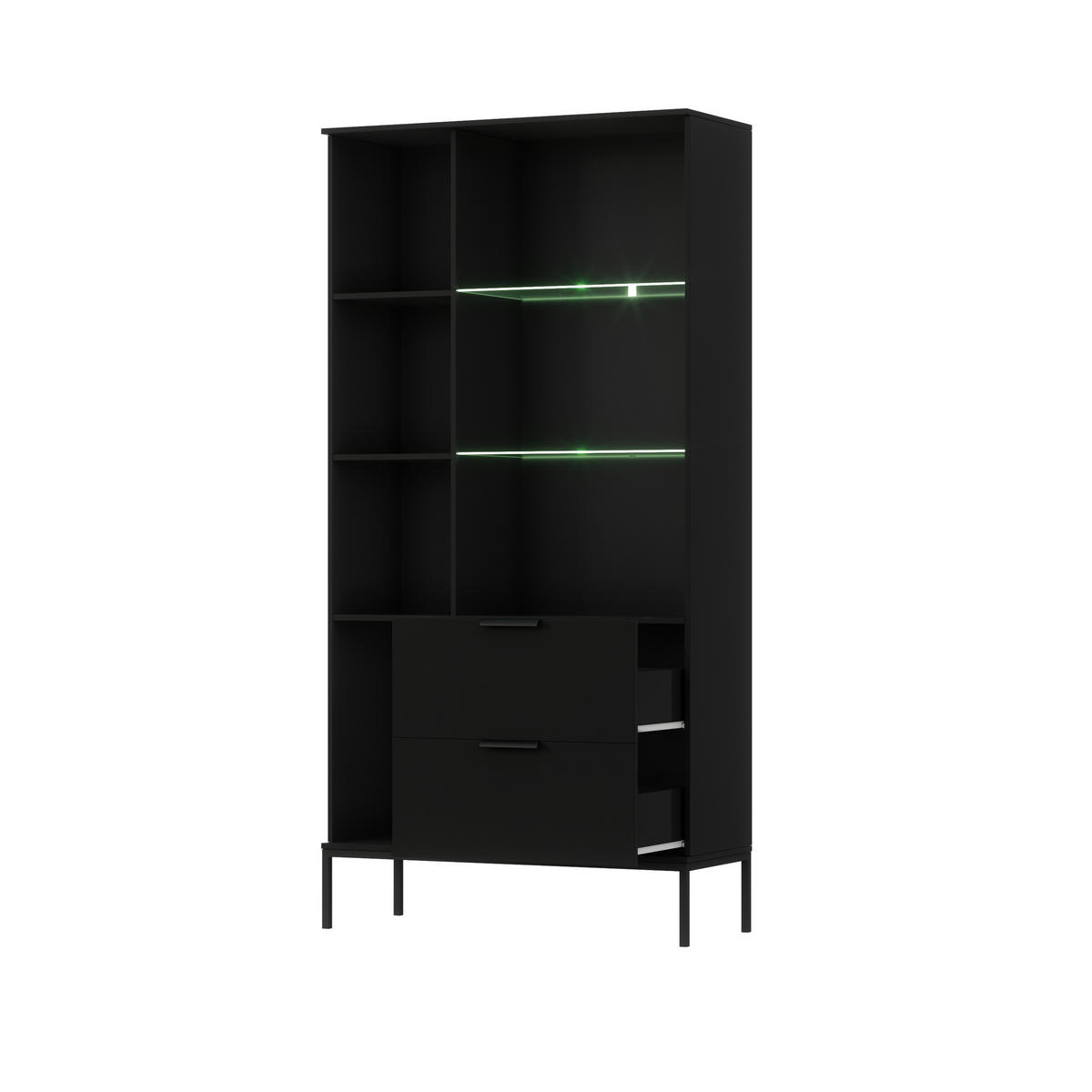 VITRINE - Meteor (Schwarz + Artisan) - Schwarz, Holzwerkstoff/Metall (100/200/60cm) - Möblo