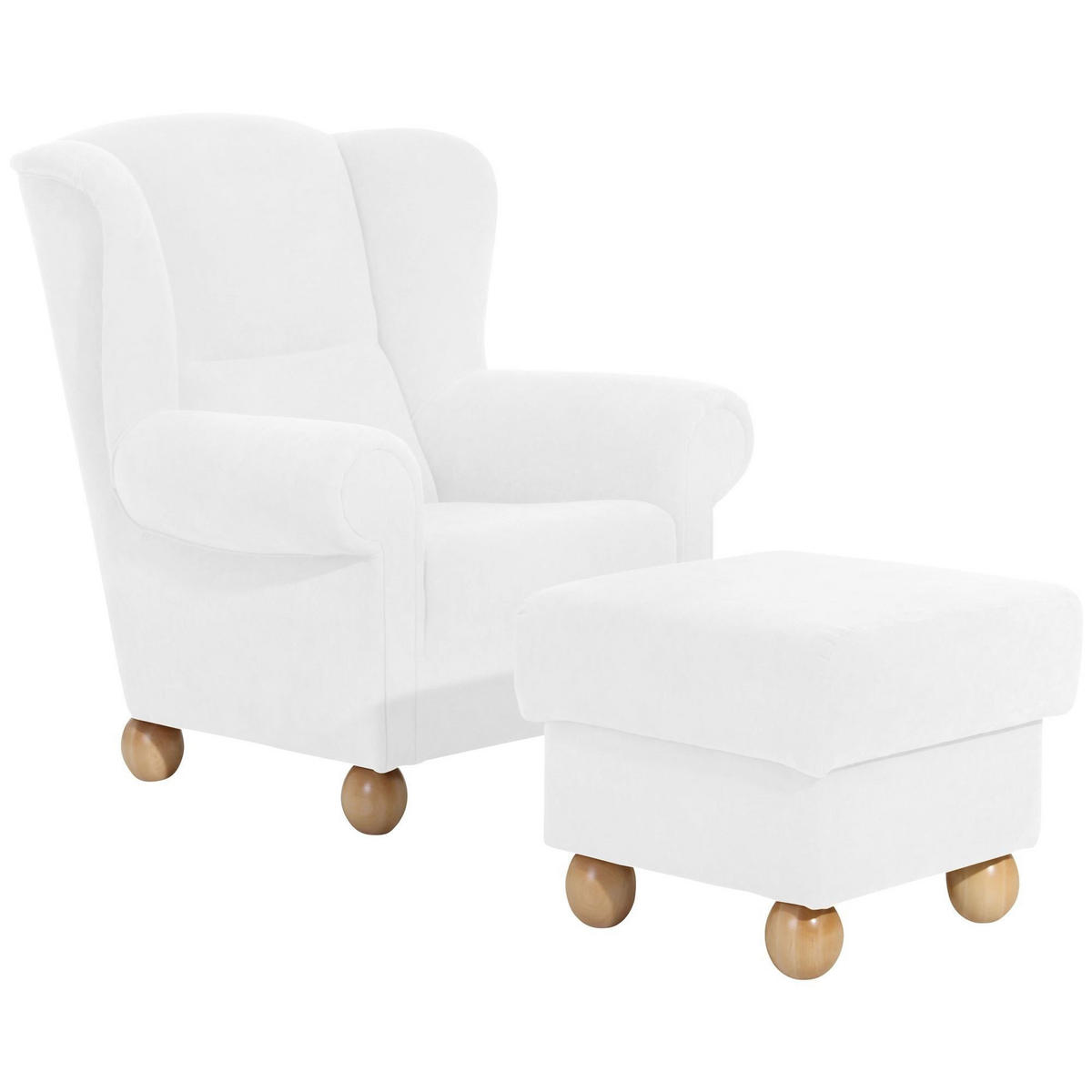 OHRENBACKENSESSEL Kasha Bezug Veloursstoff Buche natur / creme - Buchefarben/Creme, Kunststoff (93/103/87cm) - 58aufmkessel