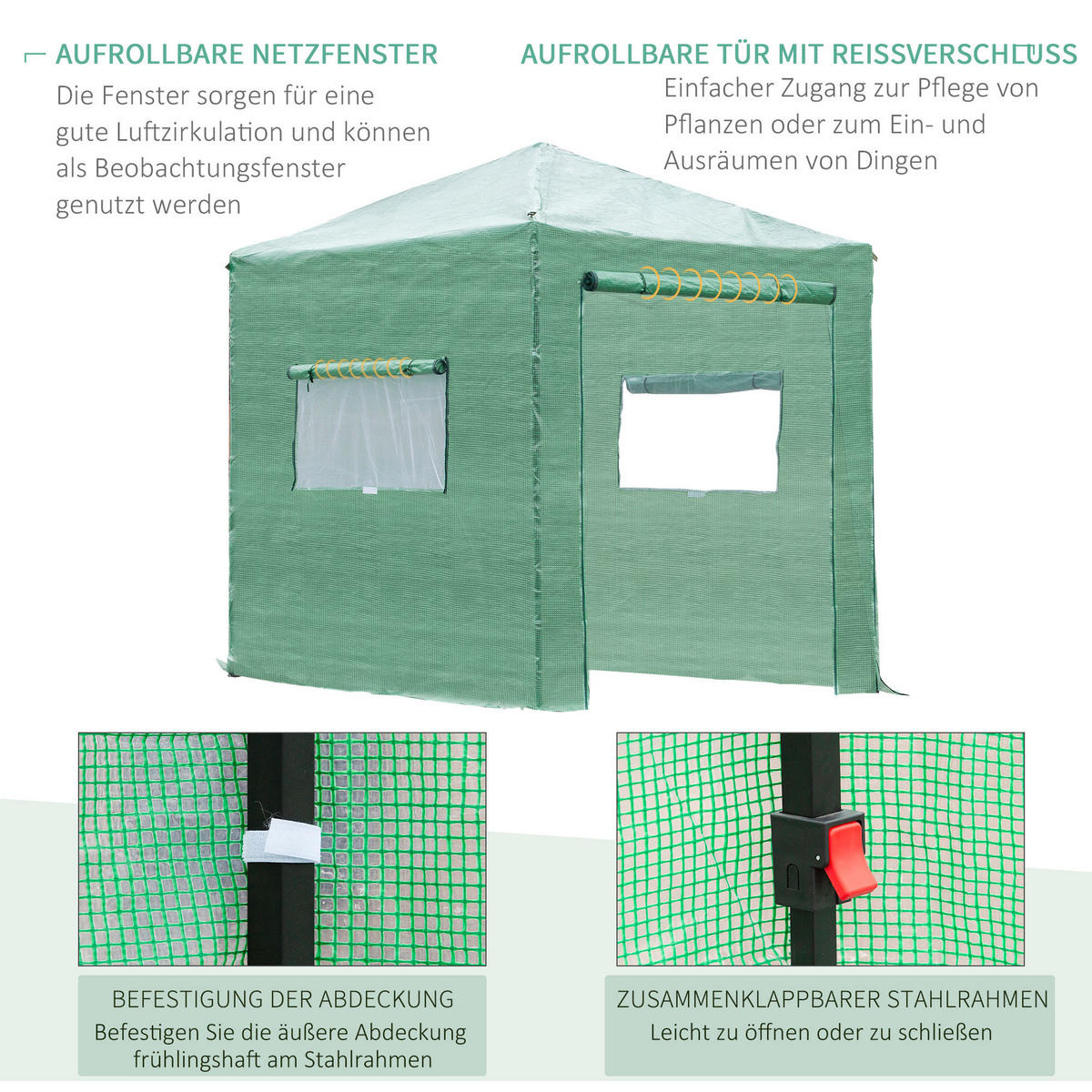 GEWÄCHSHAUS aus Stahl 238x178x240 cm in Grün mit faltbarem Design - Grün, Metall (178/240/238cm) - Modfu