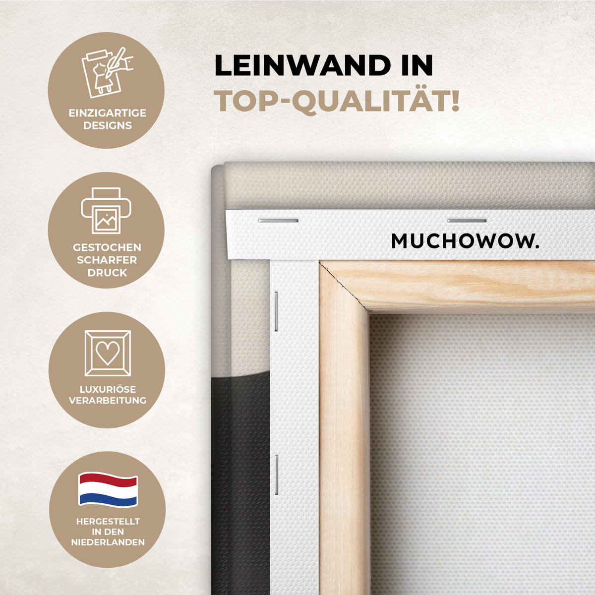 LEINWANDBILD Abstrakt - Landschaft - Wellen - Cremefarben Wohnzimmer 120x80 cm - Cappuccino, Textil (120/80cm) - MuchoWow