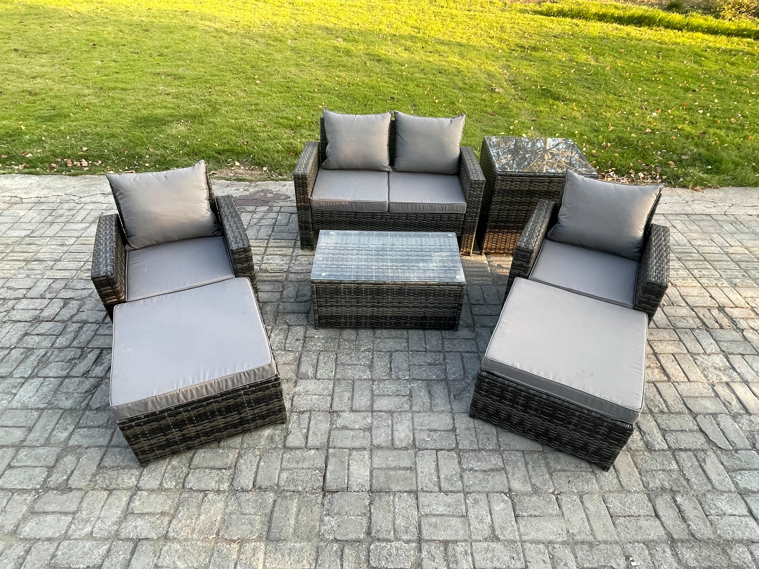 GARTENSOFA Hohe Rückenlehne Polyrattan Dunkelgrau 6-Sitzer - Dunkelgrau, Metall - Fimous