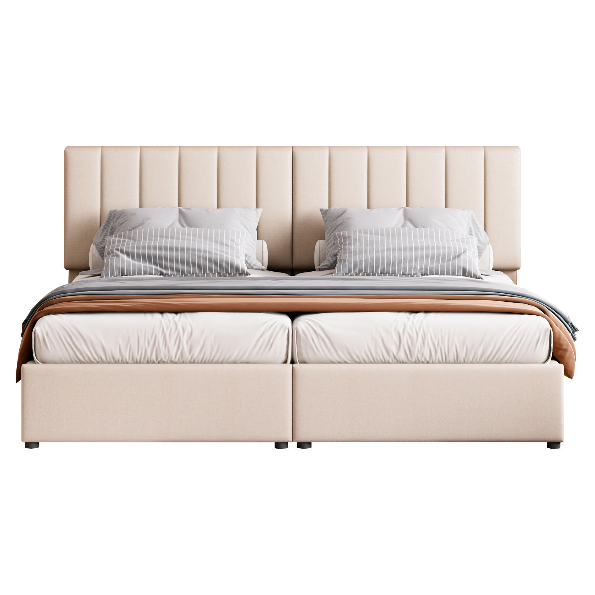 POLSTERBETT 180x200 Beige Leinen Stauraum - Beige, Textil (180/200cm) - FLIEKS
