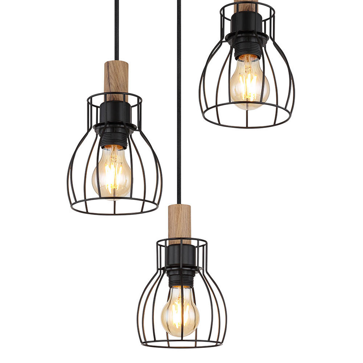 LED HÄNGELEUCHTE Metall Schwarz Holz - Schwarz, Holz (35.5/35.5/120cm) - Globo Lighting