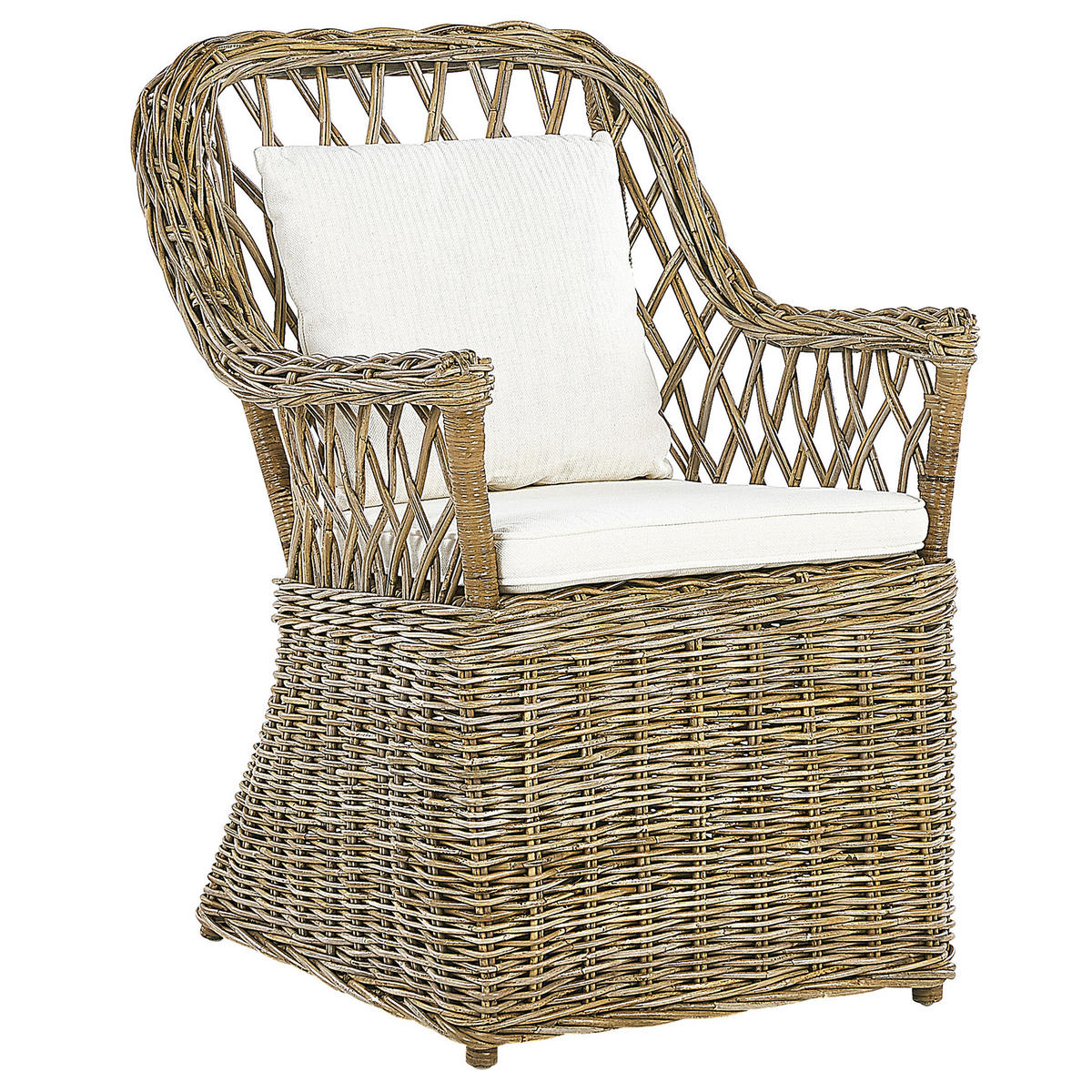 GARTENSESSEL Rattan natürlich Auflagen cremeweiß Maros - Beige/Naturfarben, Naturmaterialien (60/90/70cm) - Beliani