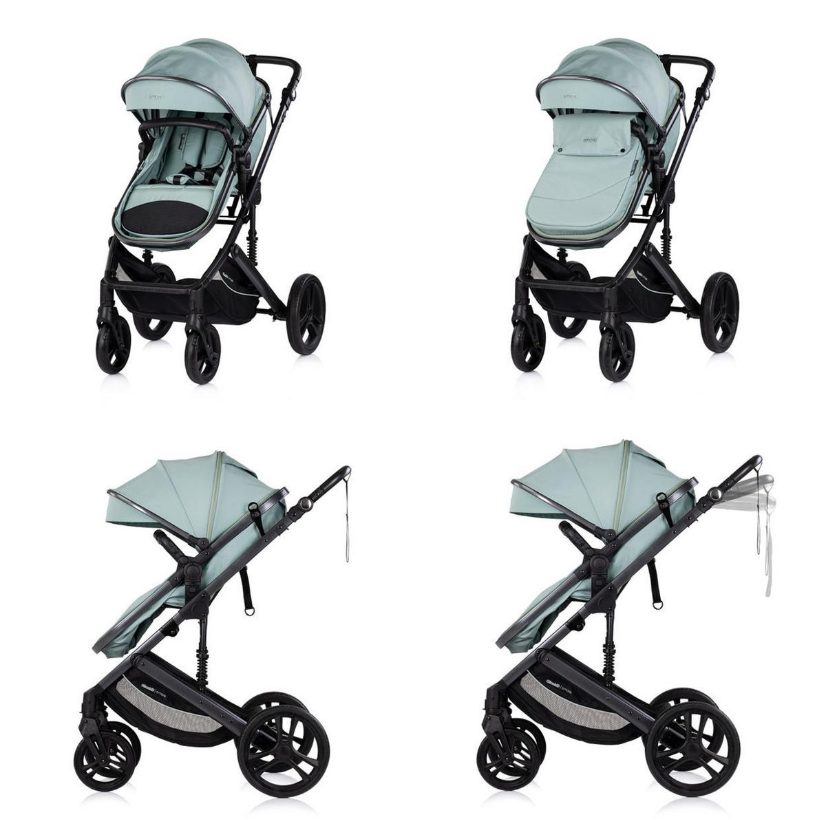 KOMBIKINDERWAGEN 2 in 1 Amore türkis Getränkehalter Wickeltasche Fußabdeckung Korb - Grün, Metall (95/63/105cm) - Chipolino