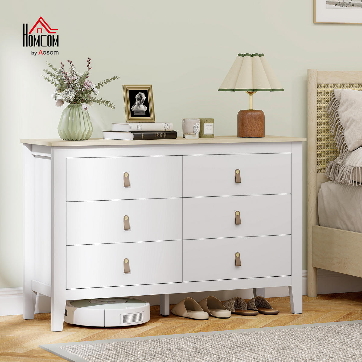 KOMOODE DE-12887 6 Schubladen, weiße Polyurethan-Griffe Weiß - Weiß, Holzwerkstoff (120/78/40cm) - ComfortXL