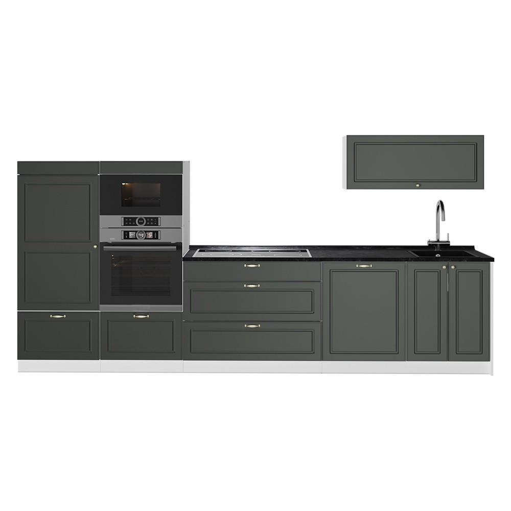 KÜCHENZEILE Fame-Line, Grün-Gold Landhaus/Weiß, 340 cm ohne Arbeitsplatte - Weiß/Grün, Holzwerkstoff (340/153.6/51.6cm) - Vicco