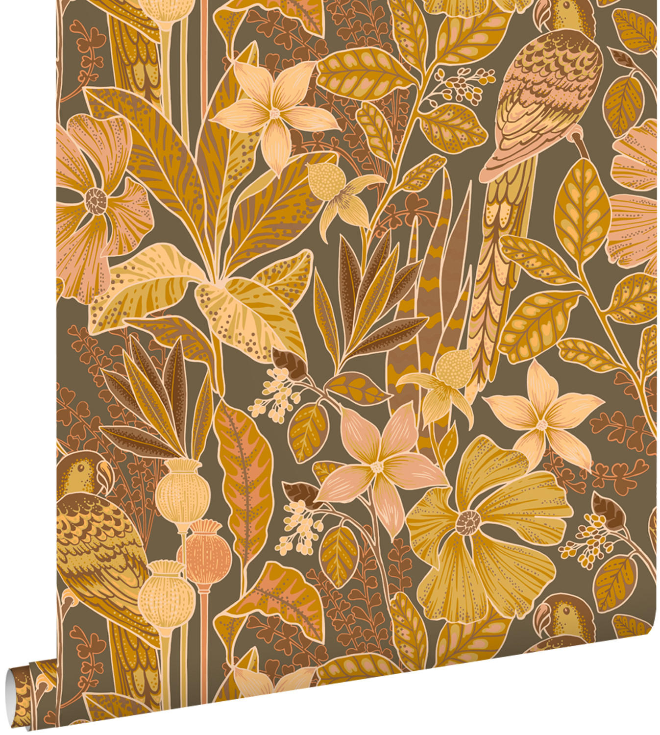 TAPETE tropischen Blumen und Paradiesvögeln 50 x 900 cm - Gelb, Papier (50/900cm) - ESTAhome