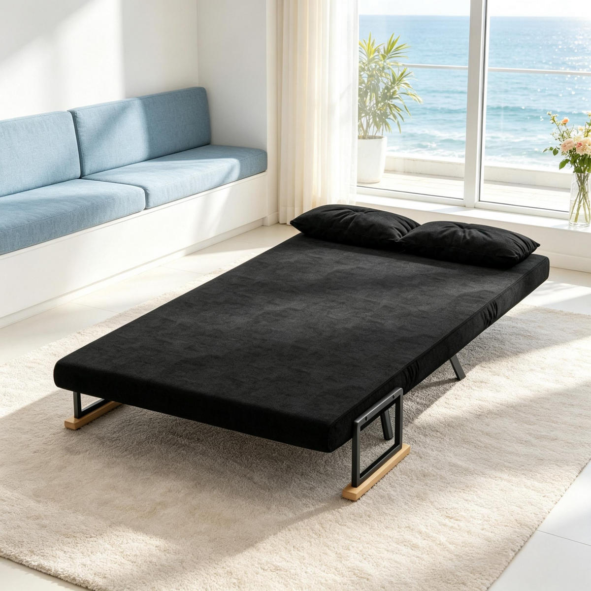 SCHLAFSOFA 4-in-1 2-Sitzer, DE-42186, Schwarz - Schwarz, Metall (73/81/102cm) - ComfortXL