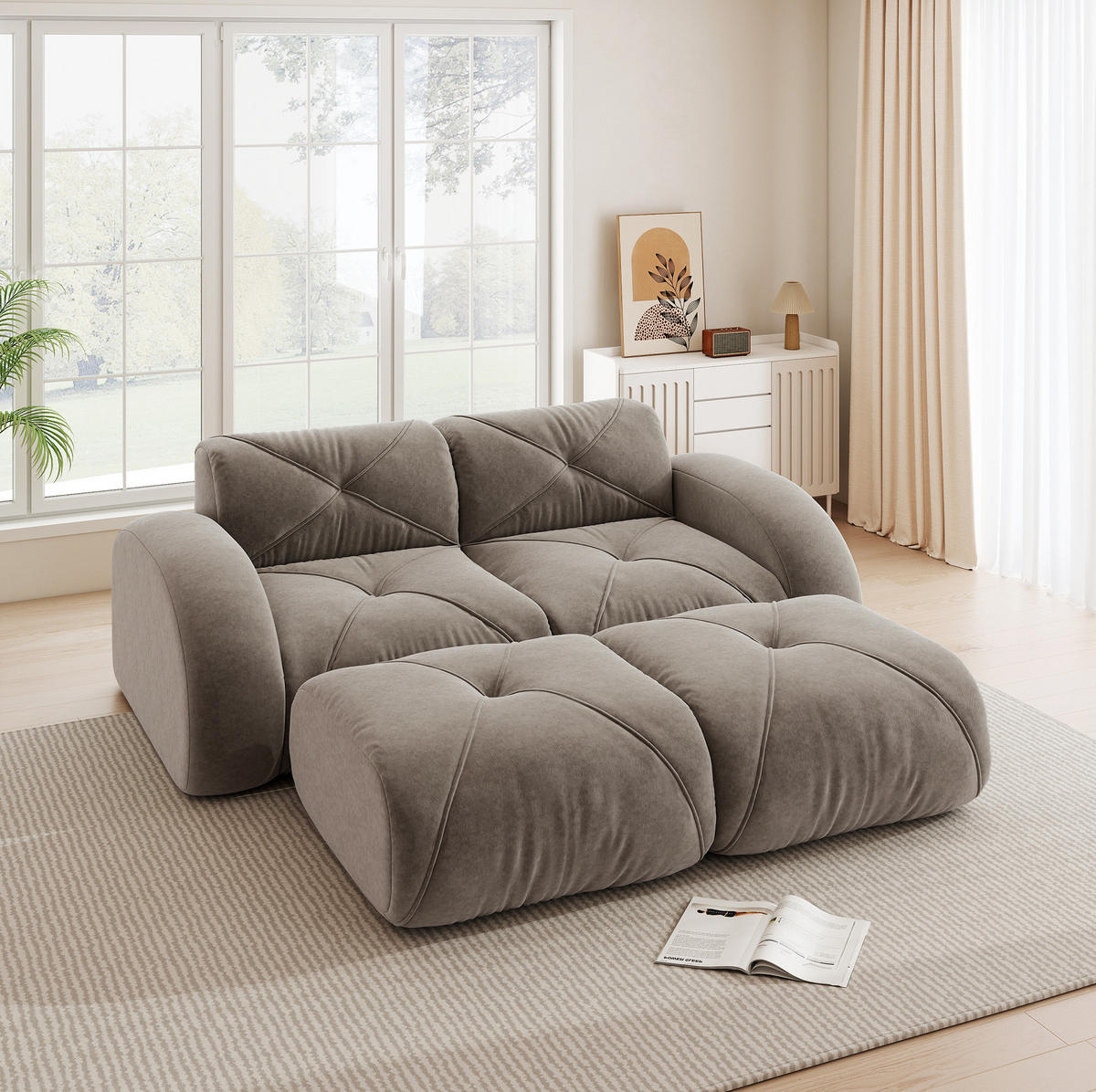 SOFA rahmenlos 2-Sitzer Chenille Brown - Braun, Kunststoff (171/76/204.1cm) - Meubliv