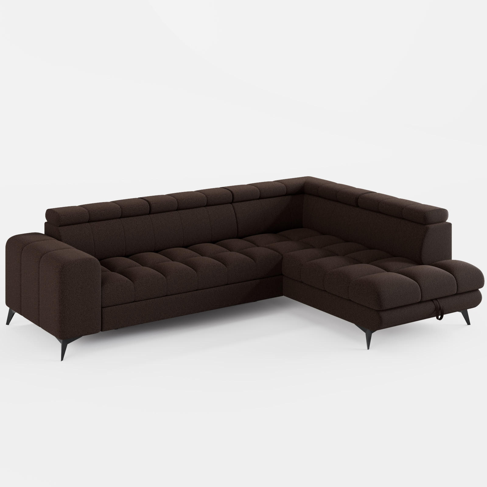 ECKSOFA CANDY CANE Rechts Dunkelbraun Bouclé-Stoff mit Schlaffunktion und Bettkasten - Dunkelbraun, Textil (264/192cm) - Barchello