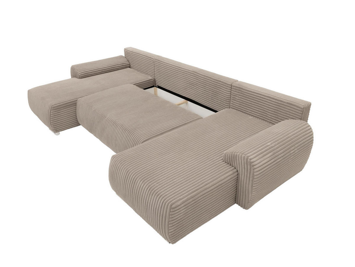 WOHNLANDSCHAFT Ubo U Cord - Beige/Silberfarben, Holz/Kunststoff (366/81/187cm) - MIRJAN24