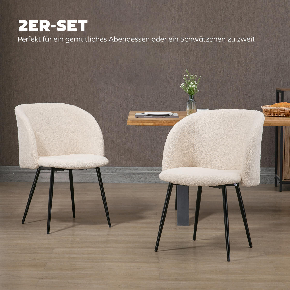 ESSZIMMERSTÜHLE DE-06834 2er-Set mit Stoffbezug und Stahlbeinen Cremeweiß - Creme, Textil/Metall (62/80/55cm) - ComfortXL