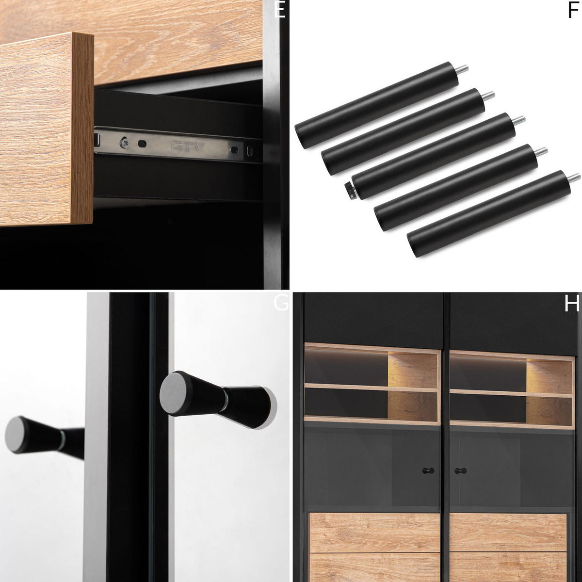 VITRINENSCHRÄNK LOFTY TV/HiFi-Einlage, schwarz / Eiche natur - Eichefarben/Multicolor, Holzwerkstoff (102/174/41cm) - KONSIMO®