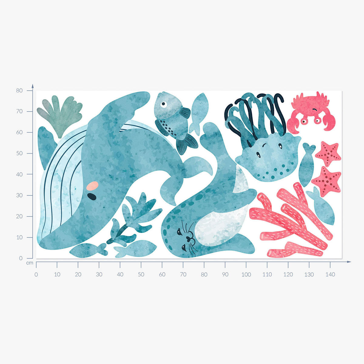 WANDAUFKLEBER 80x146cm - Wasserwelt - Multicolor, Kunststoff (80/146/0.1cm) - Wallfluent