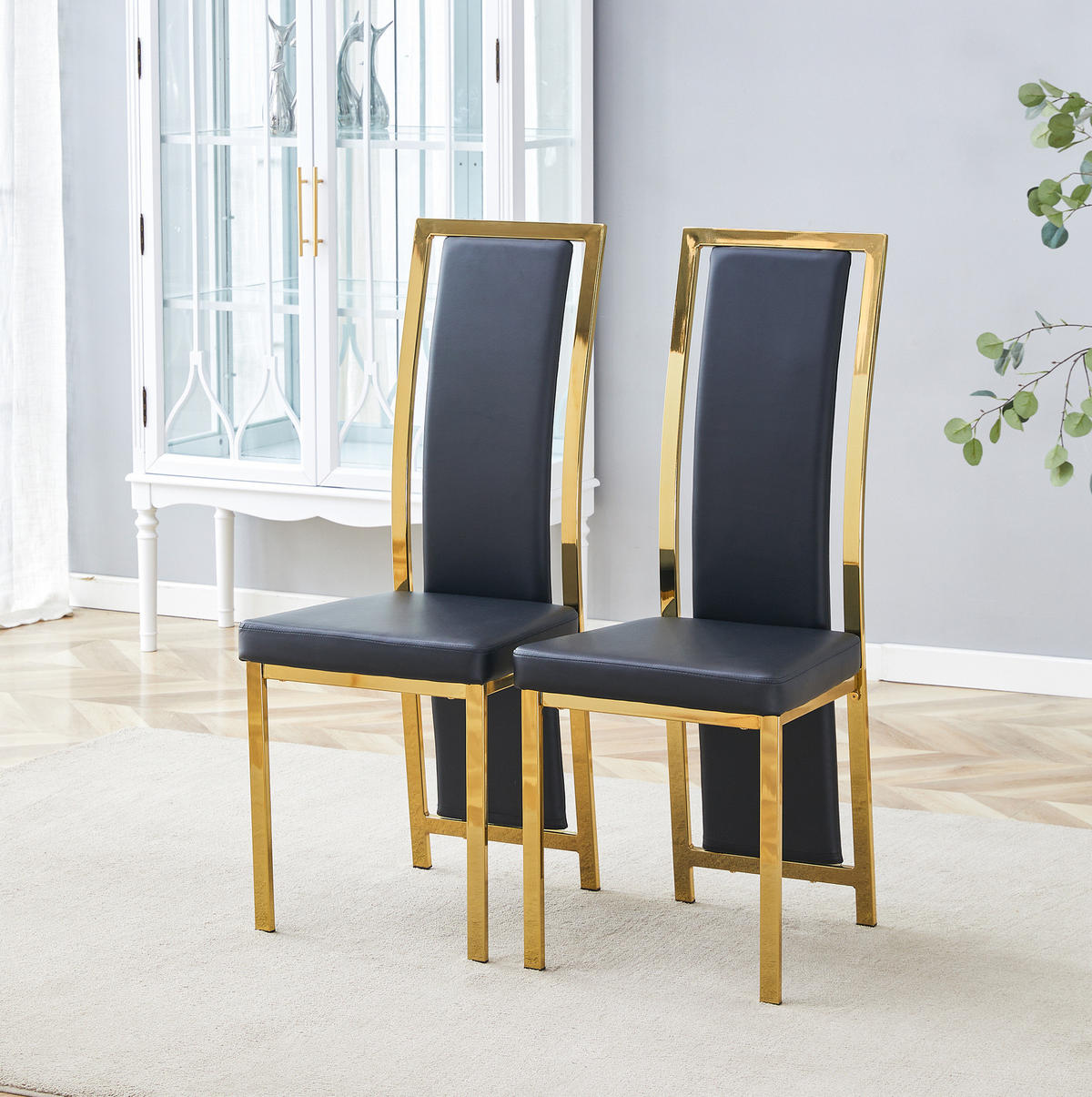 ESSZIMMERSTUHL 2er-Set 109 cm Metall PU-Leder Schwarz Gold - Schwarz, Metall (42.7/109/44cm) - Meubliv