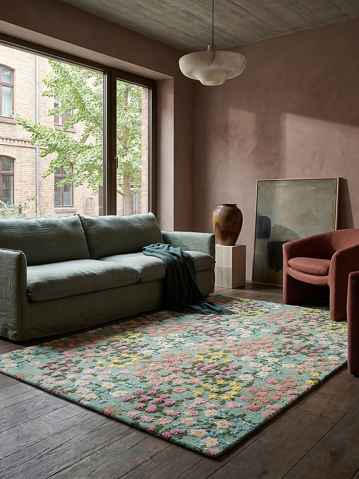 WOLLTEPPICH Floral Muster, Naturmotive, Schlafzimmer Multicolor-Grün Rechteckig 160x230 - Grün, Textil (230/160cm) - KADIMA DESIGN
