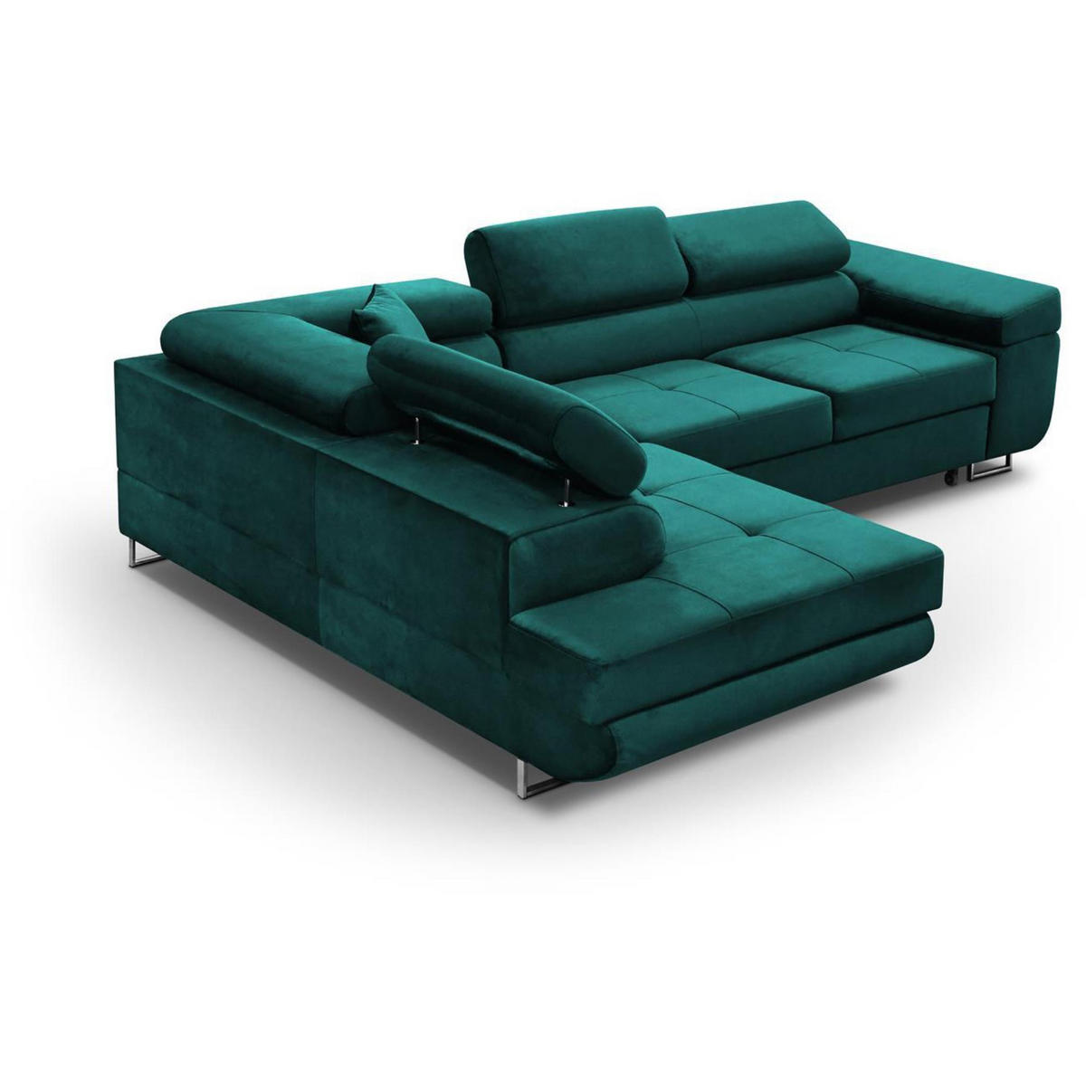 ECKSCHLAFSOFA Vild verstellbaren Kopfstützen, Dunkelgrün, links - Chromfarben/Dunkelgrün, Textil (275/203cm) - Beautysofa