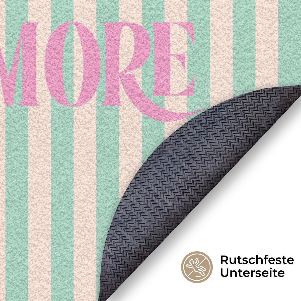 FUSSMATTE Rosa – Grün – Streifen – Amore 90x90 cm - Mintgrün, Kunststoff (90/0.4cm) - MuchoWow