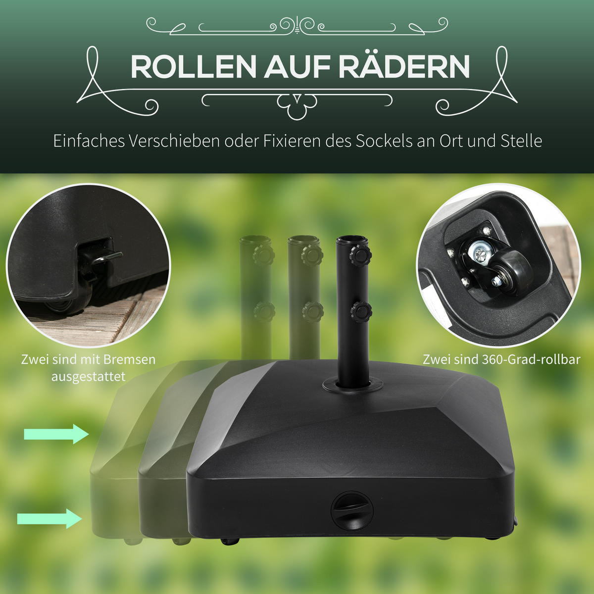 SONNENSCHIRMSTÄNDER mit Rollen mit 43kg Wasser/ 60kg Sand befüllbar, Metall, Schwarz - Schwarz, Kunststoff (54.5/54.5cm) - Outsunny