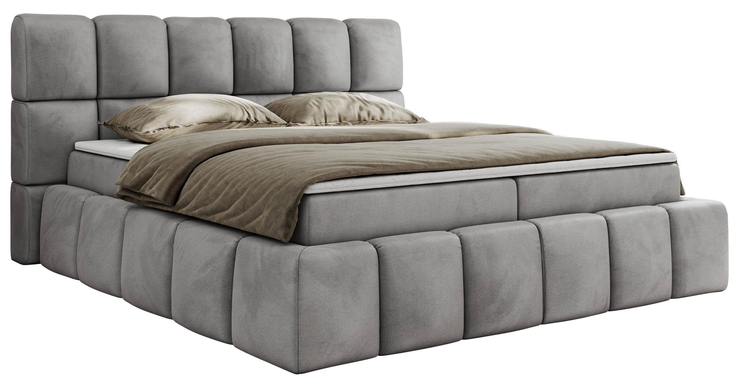 BOXBETT NIRA 200/200 - Hellgrau Velvet - H3 - Hellgrau, Holz/Textil (200/200cm) - MKS