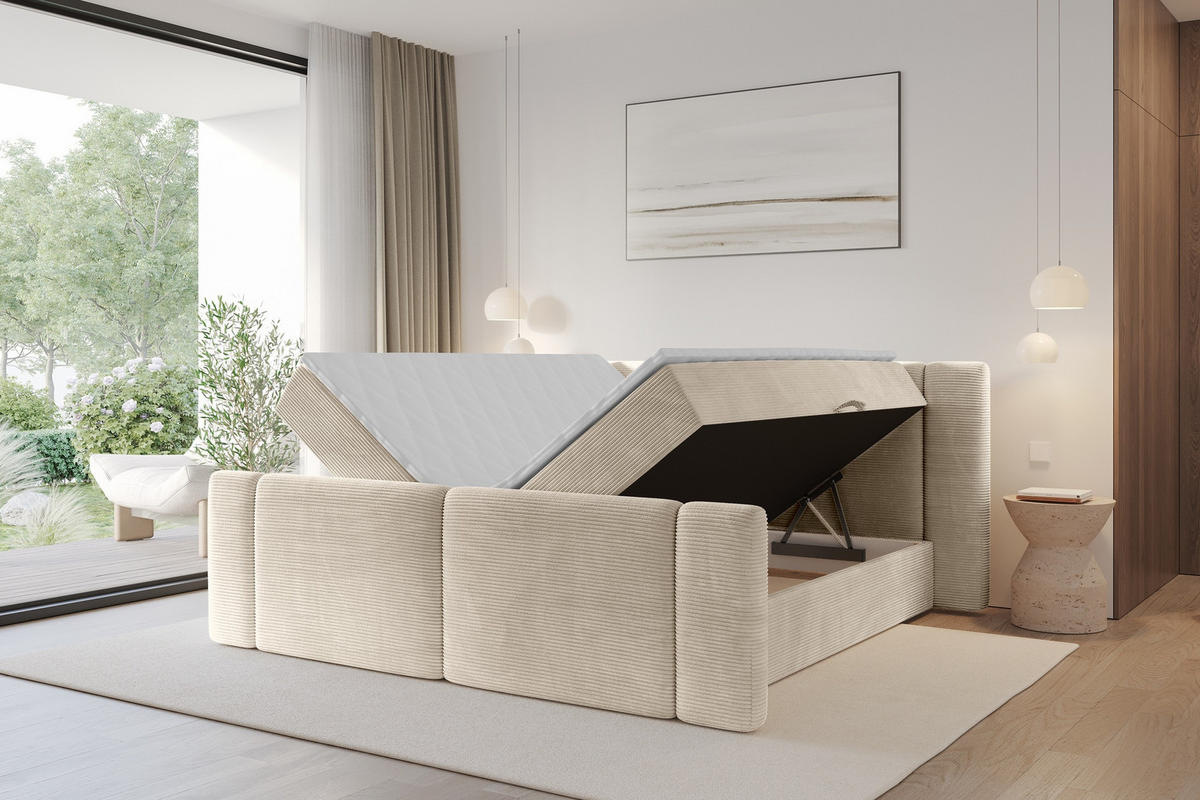 BOXBETT mit Matratze H3 - EVON Zanozek - 160x200 cm Beige - Ecru, Holzwerkstoff (160/200cm) - ALTDECOR