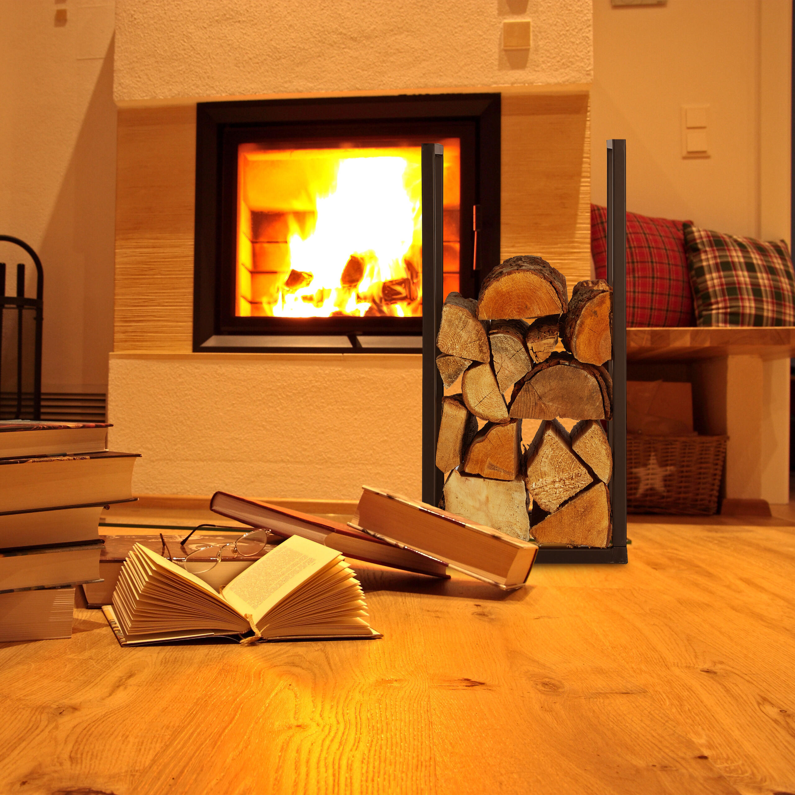 KAMINHOLZREGAL - Schwarz, Metall (30/60/30cm) - Relaxdays