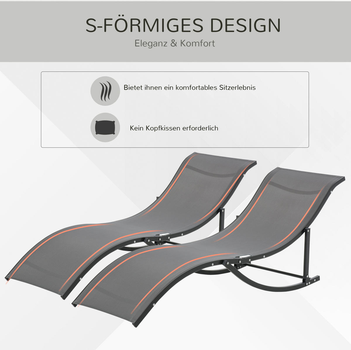 SONNENLIEGE 2er-Set aus Aluminium 165x61x63 cm in Dunkelgrau mit faltbarem Design - Dunkelgrau, Metall (61/63/165cm) - Modfu