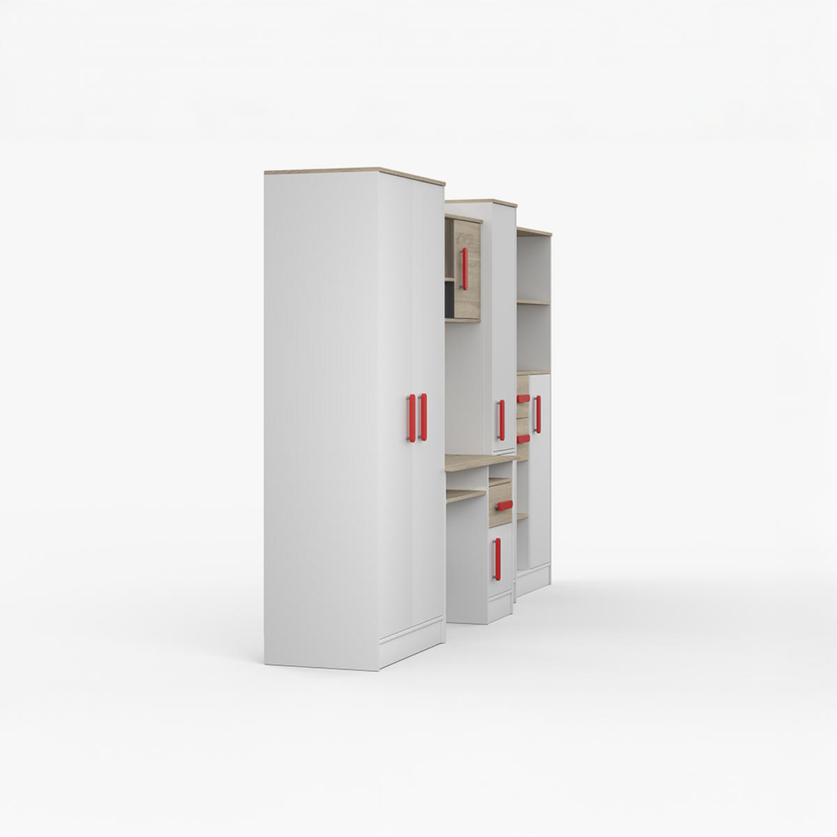 WOHNWAND Markus Weiß Sonoma Eiche mit griffenfarbe: Rot - Rot/Weiß, Holzwerkstoff (300/197/52cm) - imoebel24