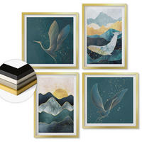 WANDBILDER 4er Set - 50x50 cm & 40x60 cm Goldrahmen - Abstrakte Kranichberge - Goldfarben, Kunststoff (50/50cm) - ArtPrintCave