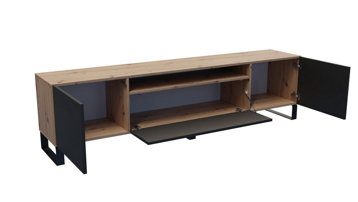 LOWBOARD MIVO 200/41/40 cm, Stand-TV-Schrank Eiche Artisan - Schwarz/Eiche Artisan, Holzwerkstoff (200/41/40cm) - MASSENO