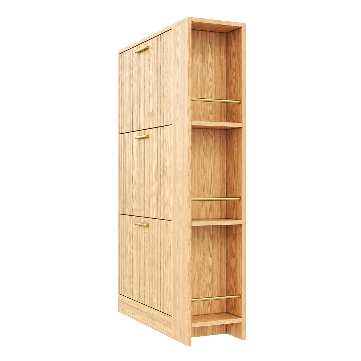 SKŘÍŇ NA BOTY přírodní, 3 dvířka, otevřené přihrádky, do předsíně, 70×23,5×115 cm - přírodní, kov/kompozitní dřevo (70/115/23.5cm) - STILVORA
