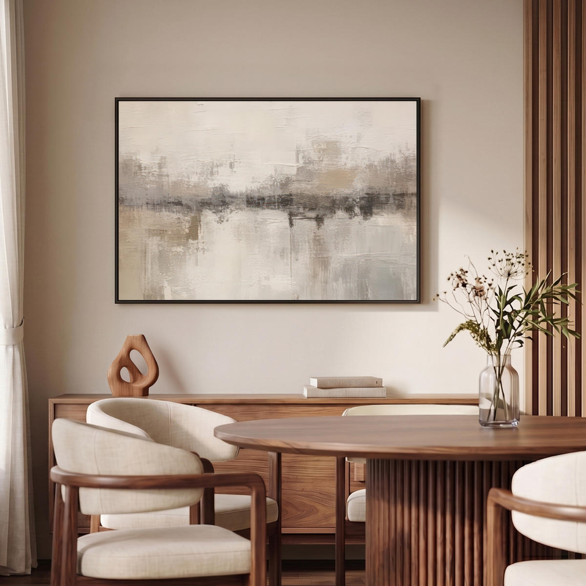 LEINWAND Bilder mit Rahmen - Moderne Kunst - Abstrakt - Beige - 90x60 - Beige, Textil (90/60cm) - MuchoWow