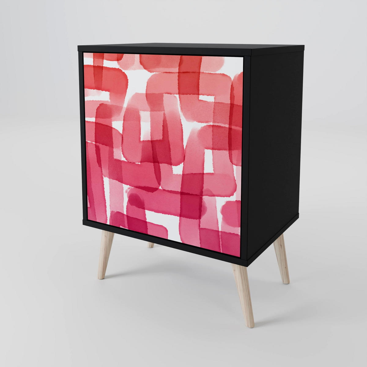 SIDEBOARD KALEIDOSCOPIC CUBISM, Schwarz, 57,5x42x67,5 cm, Schwarze Metall-Rahmenfüße - Multicolor/Schwarz, Holzwerkstoff/Metall (57.5/67.5/42cm) - SpaceRebels