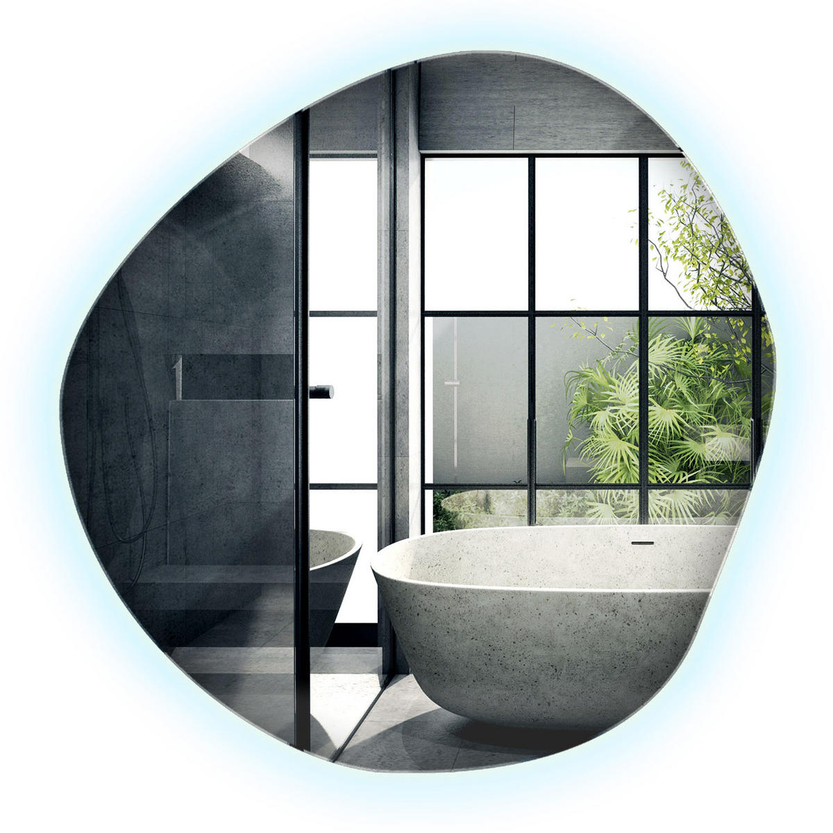 LED-SPIEGEL 95,7 x 96,6 cm Kaltweiß (6500K) - Blau, Glas (97/96.6/0.4cm) - ArtPrintCave