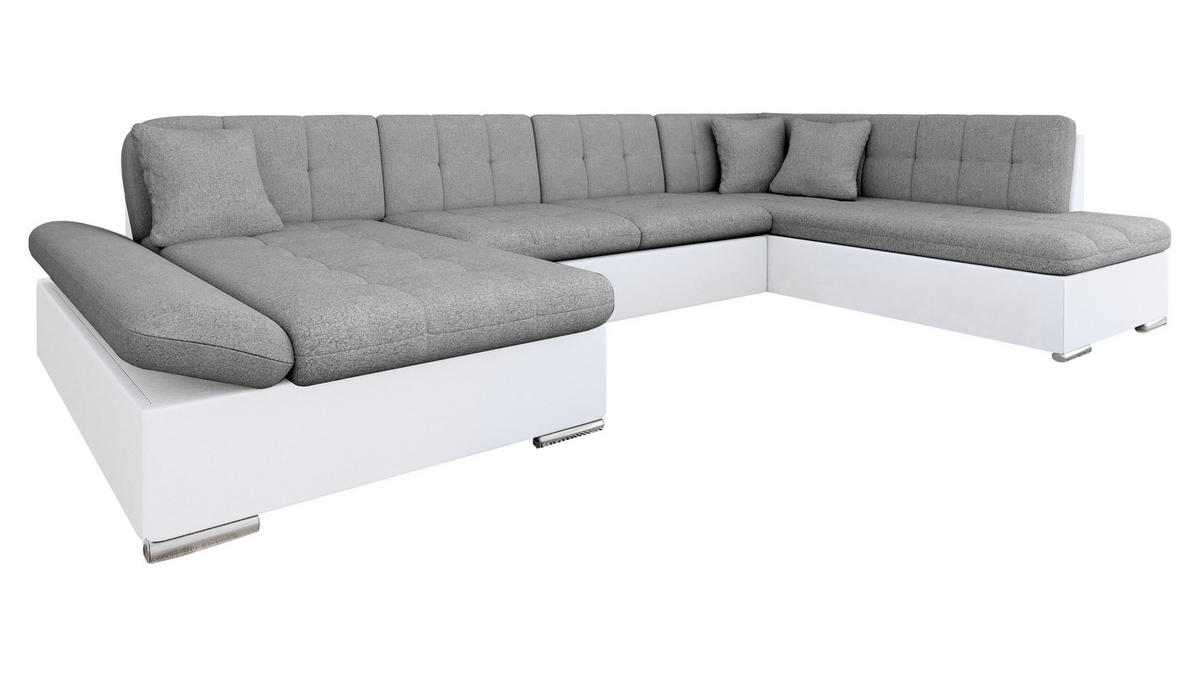 ECKSOFA Bergen, Seite: Links - Silberfarben/Weiß, Holz/Textil (345/76/205cm) - MIRJAN24