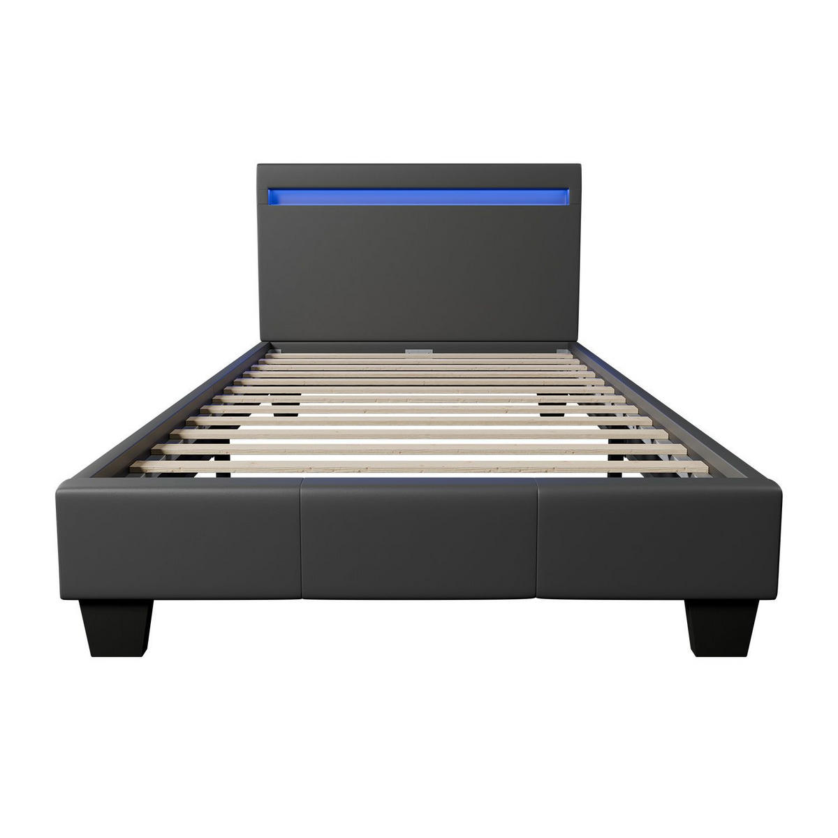POLSTERBETT Paris mit LED dunkelgrau 90x200cm - Dunkelgrau, Holz (90/200cm) - Juskys