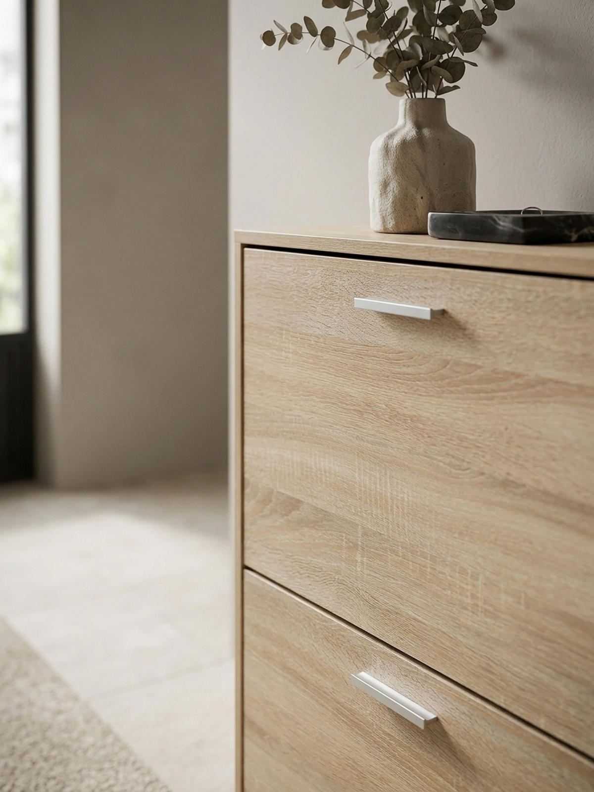 SCHUHSCHRANK Holz mit 4 Klappen und großer Ablage, Beige 120x24x81 cm - Beige, Holz/Metall (120/81/24cm) - KADIMA DESIGN