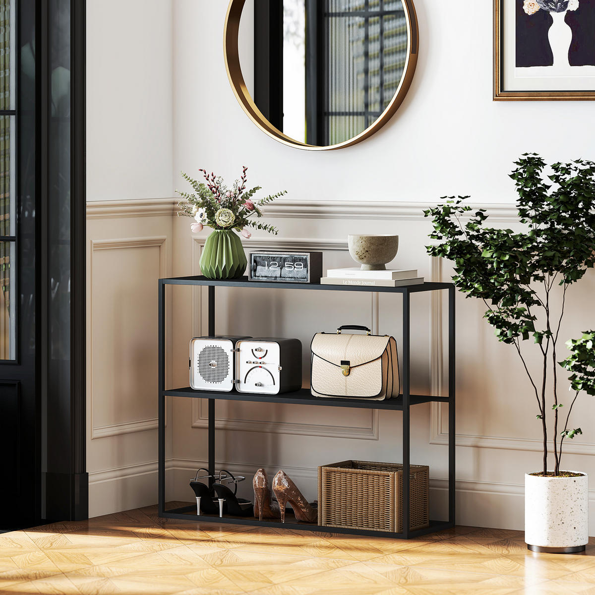 KONSOLENTISCH, 2 Etagen, 90 x 30 x 75cm - Schwarz, Metall (90/30/75cm) - HOMCOM