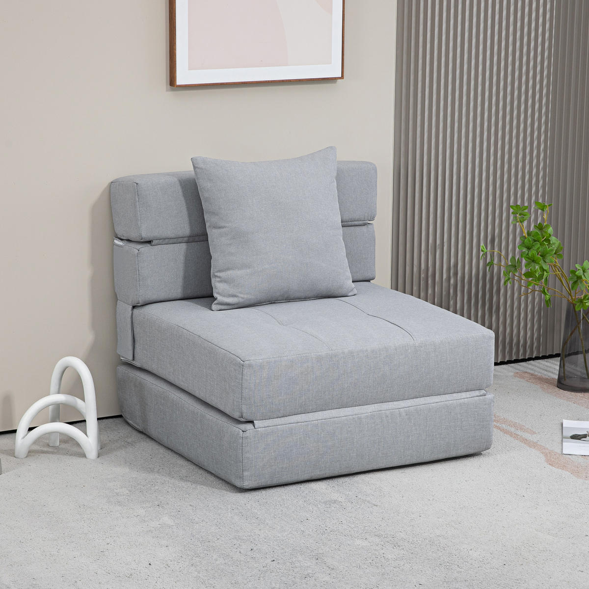SCHLAFSESSEL Schlafsofa Sofabett Einzelsofa mit Waschbarem Kissen Hellgrau - Hellgrau, Textil (70/61/70cm) - HOMCOM