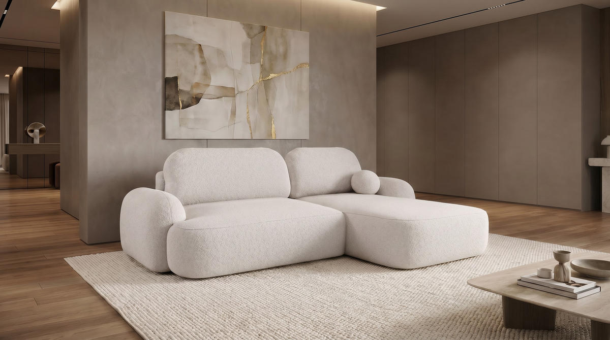 ECKSOFA MIVARO Schlaffsofa Boucle Weiß (RECHTS) - Weiß, Textil (276/176cm) - Luxkor24
